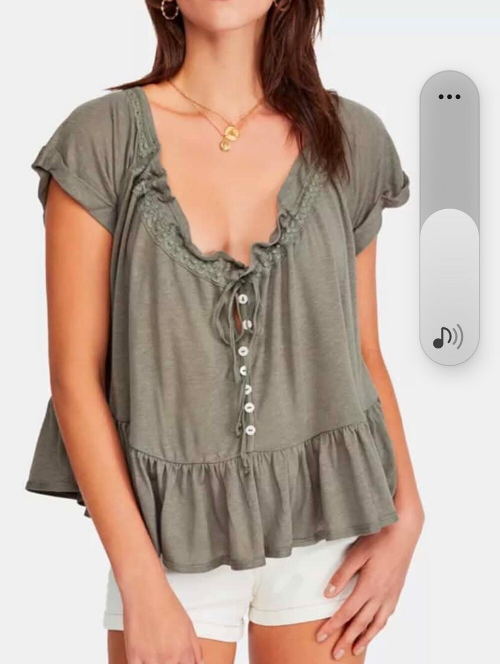 Free People Linen Blend Ruffle Button Front Charlie tee